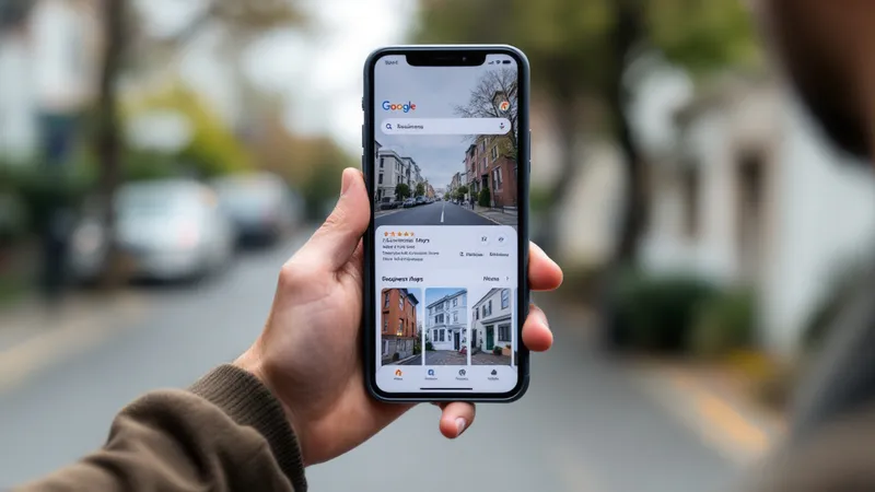 Hand holding a phone showing a Google Maps business listing for a home builder