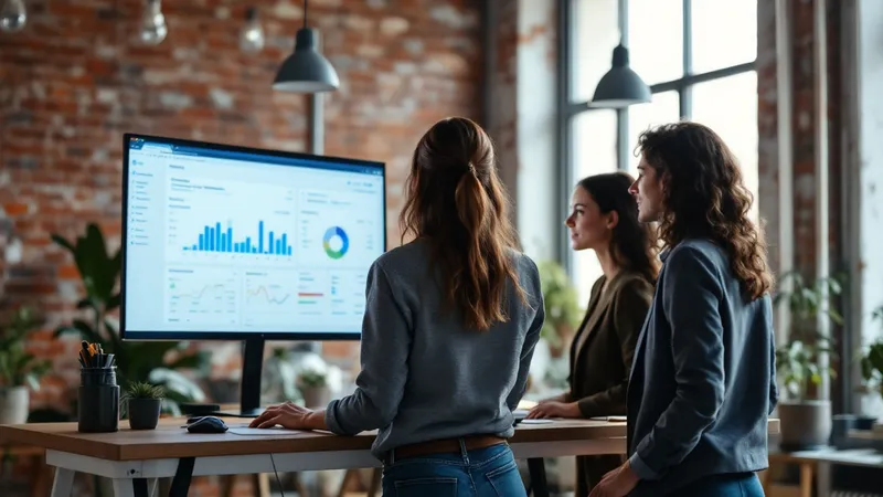 Marketing agency team reviewing a home builder campaign on a large office monitor
