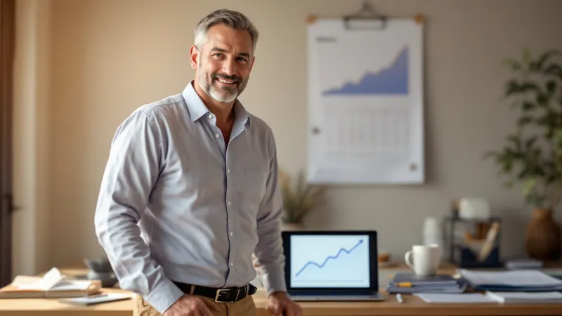 Home builder reviewing an upward-trending SEO analytics graph on a laptop